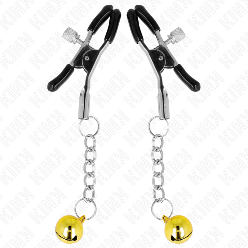 KINK - GOLD JINGLE BELL PENDANT NIPPLE CLAMPS 6 CM - NOCTURNA DESIRES