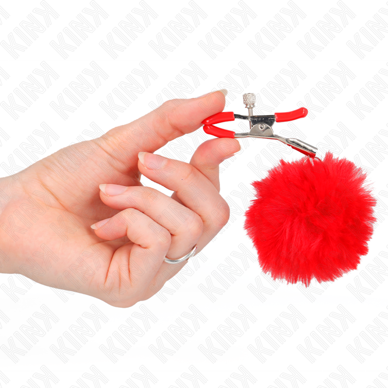 KINK - FAUX FUR BALL NIPPLE CLAMP RED 6 CM - NOCTURNA DESIRES