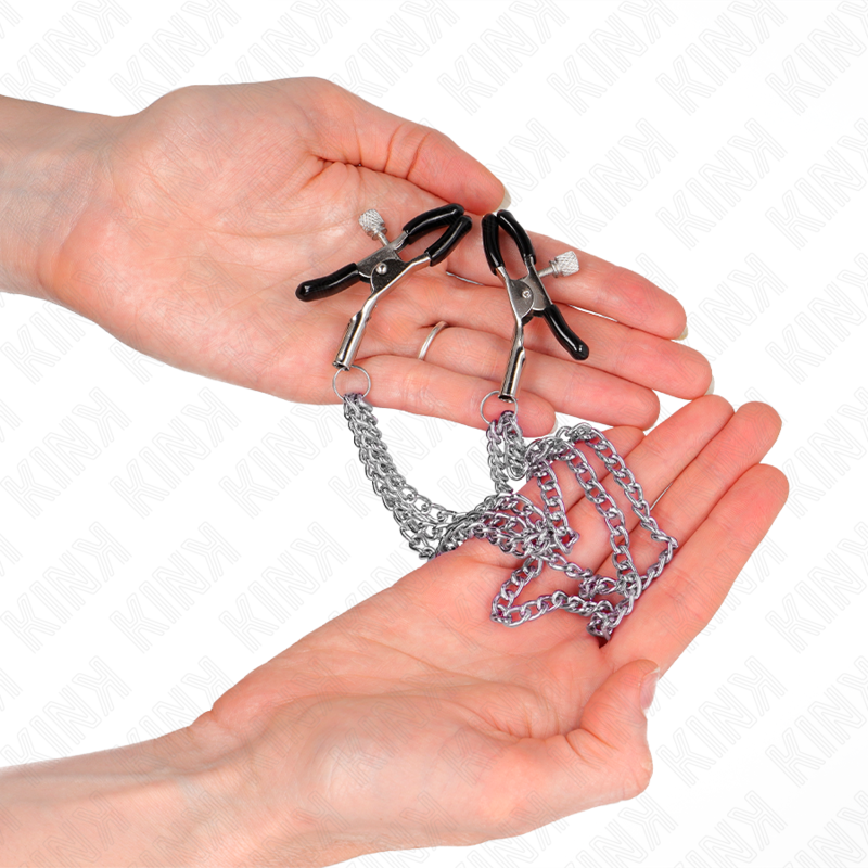 KINK - NIPPLE CLAMPS WITH 3 CHAINS SILVER 20/23/28 CM - NOCTURNA DESIRES