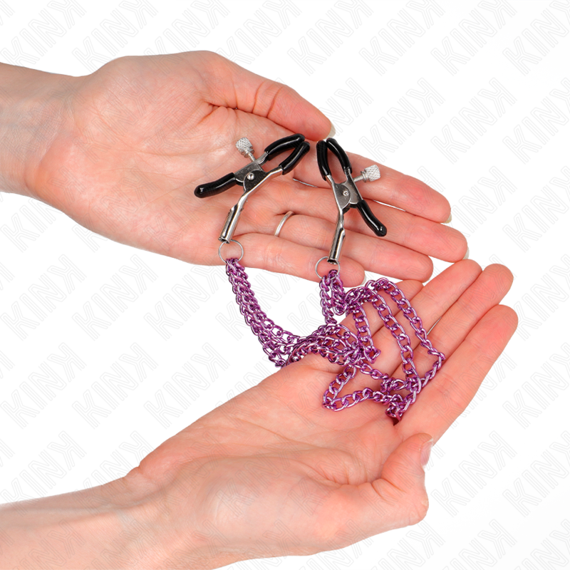 KINK - NIPPLE CLAMPS WITH 3 CHAINS PURPLE 20/23/28 CM - NOCTURNA DESIRES