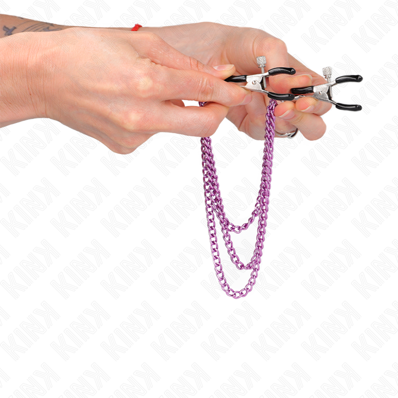 KINK - NIPPLE CLAMPS WITH 3 CHAINS PURPLE 20/23/28 CM - NOCTURNA DESIRES