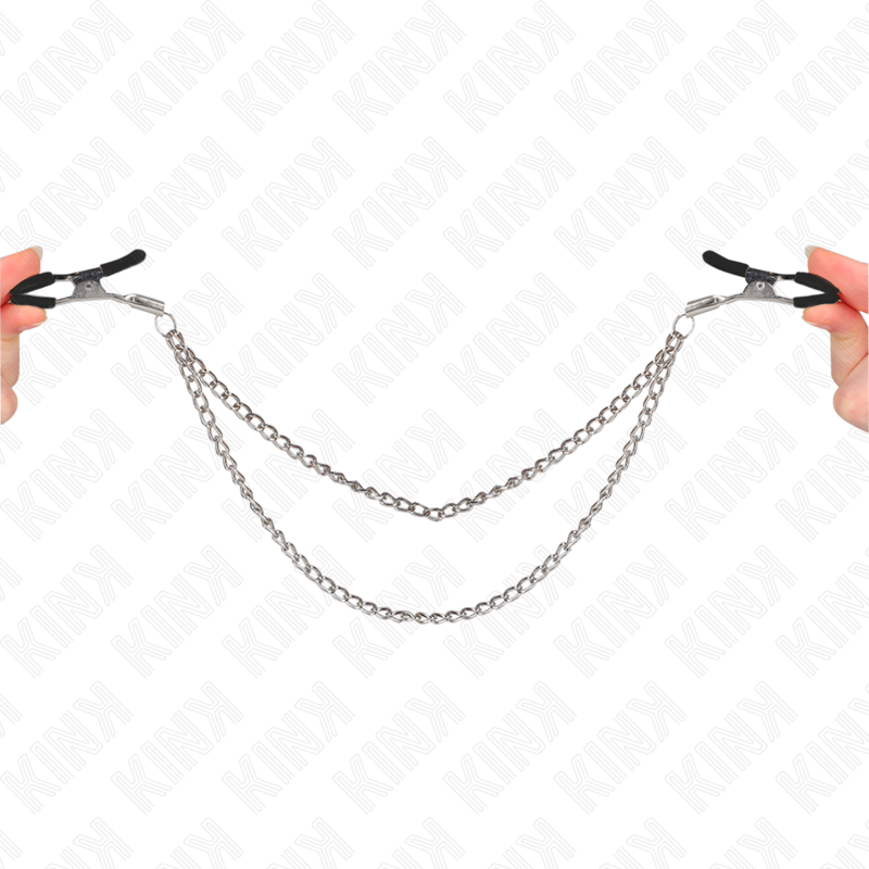 KINK - NIPPLE CLAMPS WITH 2 THICK CHAINS SILVER 20/23 CM - NOCTURNA DESIRES