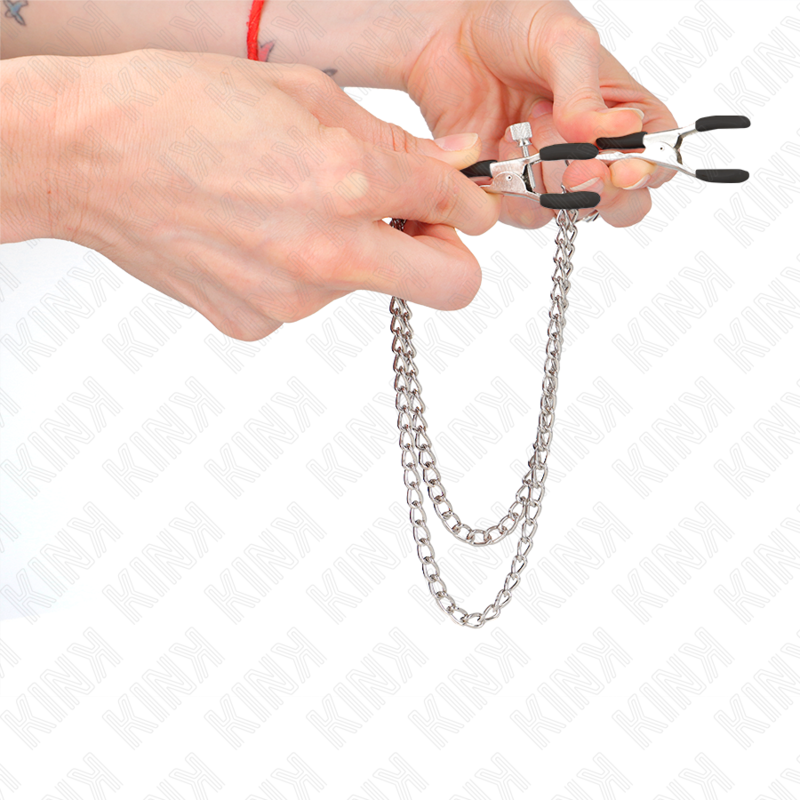 KINK - NIPPLE CLAMPS WITH 2 THICK CHAINS SILVER 20/23 CM - NOCTURNA DESIRES