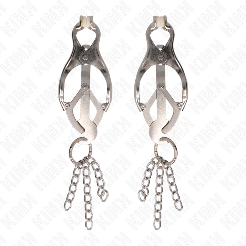 KINK - JAPANESE CLOVER NIPPLE CLAMPS WITH LITTLE CHAINS SILVER - NOCTURNA DESIRES