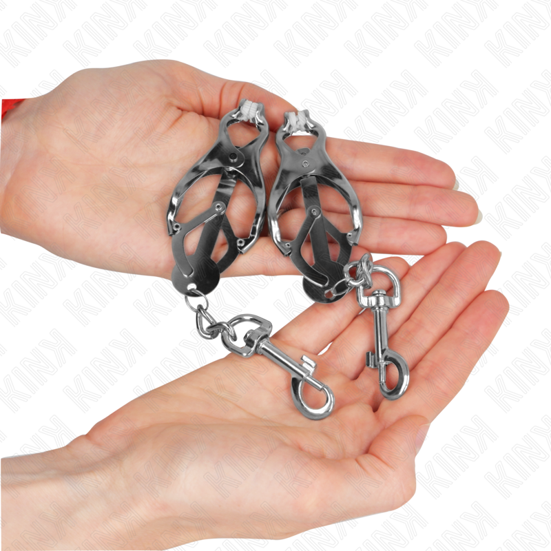 KINK - JAPANESE CLOVER NIPPLE CLAMPS WITH HOOKS SILVER - NOCTURNA DESIRES