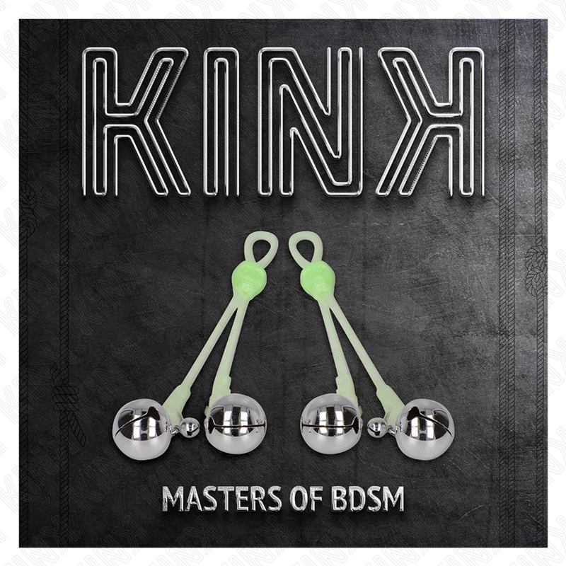 KINK - LUMINOUS SKULL NIPPLE CLAMPS WITH RING BELLS ADJUSTABLE GREEN / SILVER - NOCTURNA DESIRES