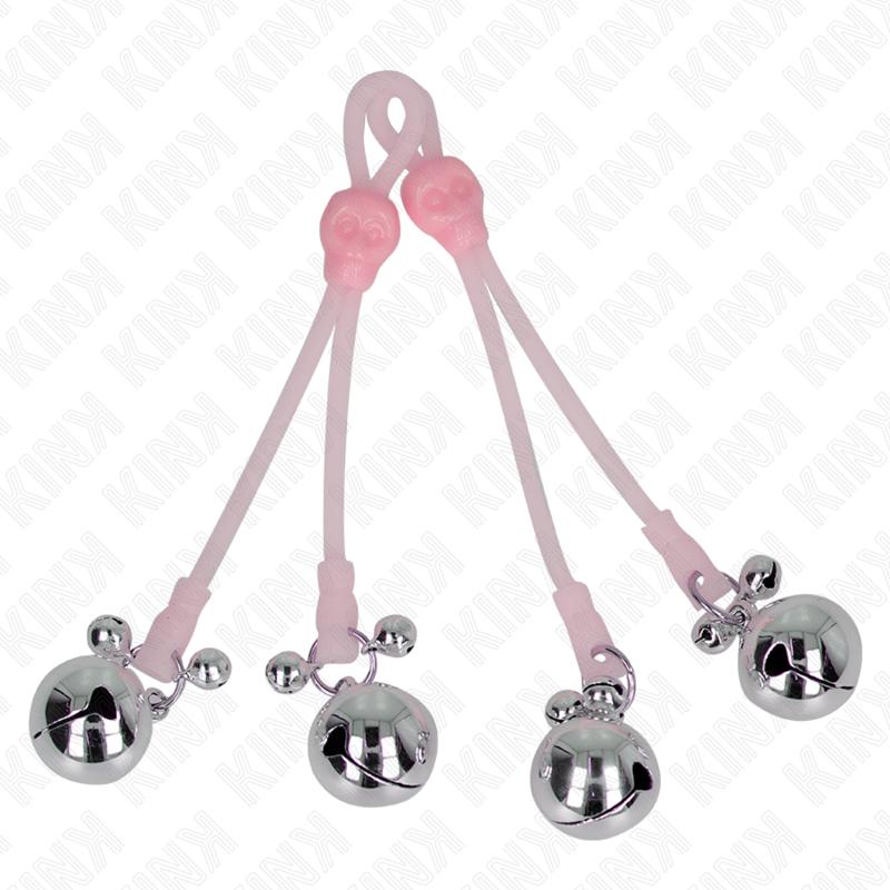 KINK - LUMINOUS SKULL NIPPLE CLAMPS WITH RING BELLS ADJUSTABLE PINK / SILVER - NOCTURNA DESIRES