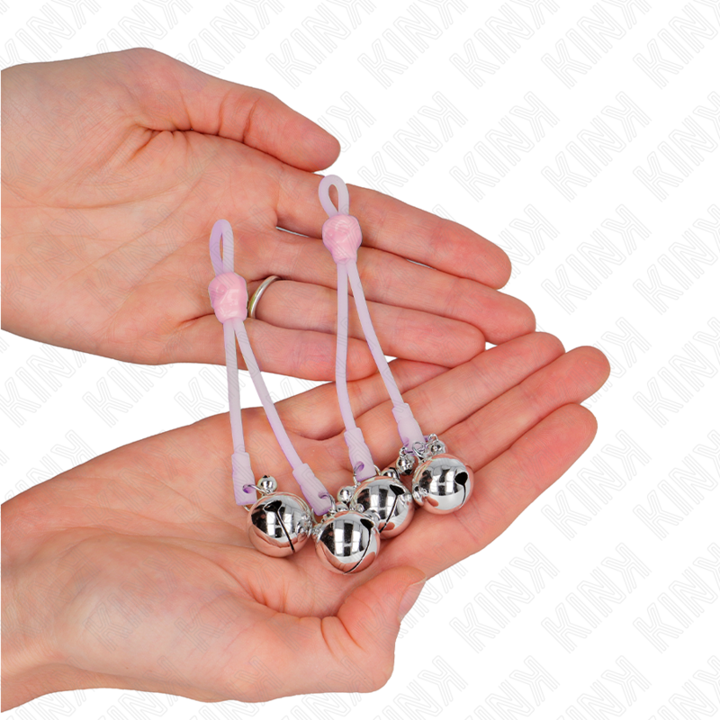 KINK - LUMINOUS SKULL NIPPLE CLAMPS WITH RING BELLS ADJUSTABLE PINK / SILVER - NOCTURNA DESIRES