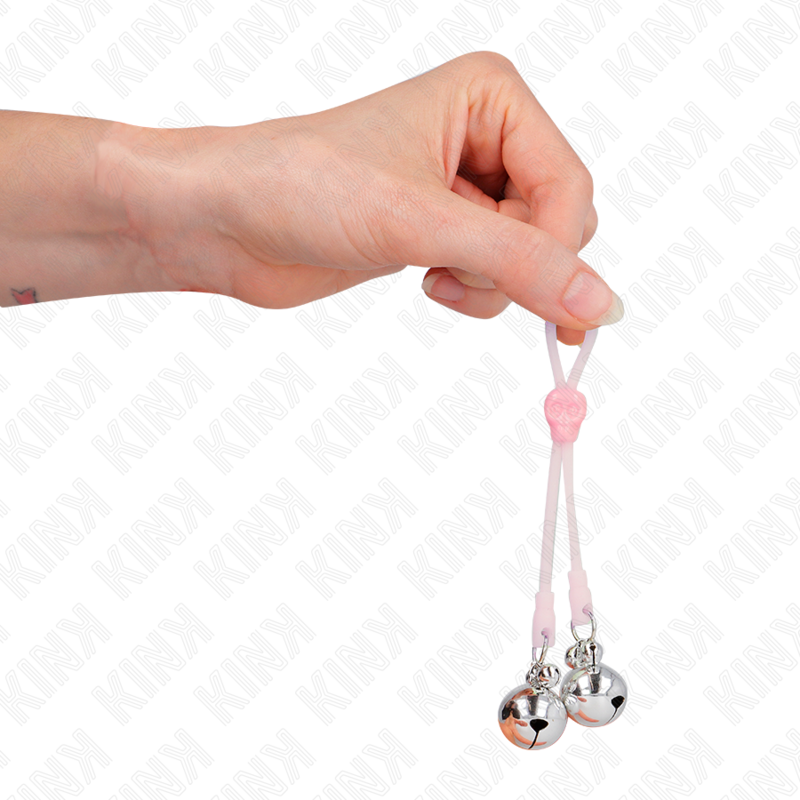 KINK - LUMINOUS SKULL NIPPLE CLAMPS WITH RING BELLS ADJUSTABLE PINK / SILVER - NOCTURNA DESIRES