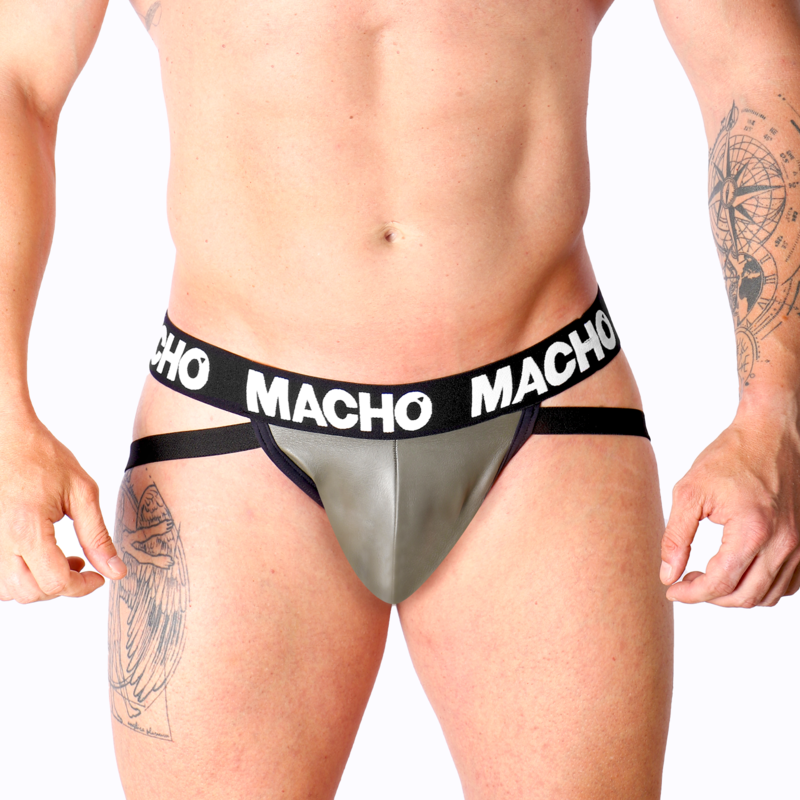 MACHO - MX27GR LEATHER JOCK GRAY BEIGE XL - NOCTURNA DESIRES