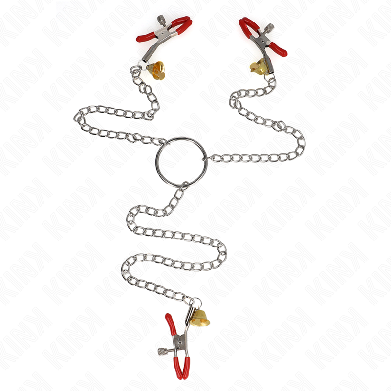 KINK - BELL TRIPLE NIPPLE AND CLIT CLAMPS RED WITH CHAIN 30 CM - NOCTURNA DESIRES