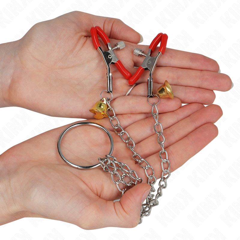 KINK - BELL TRIPLE NIPPLE AND CLIT CLAMPS RED WITH CHAIN 30 CM - NOCTURNA DESIRES