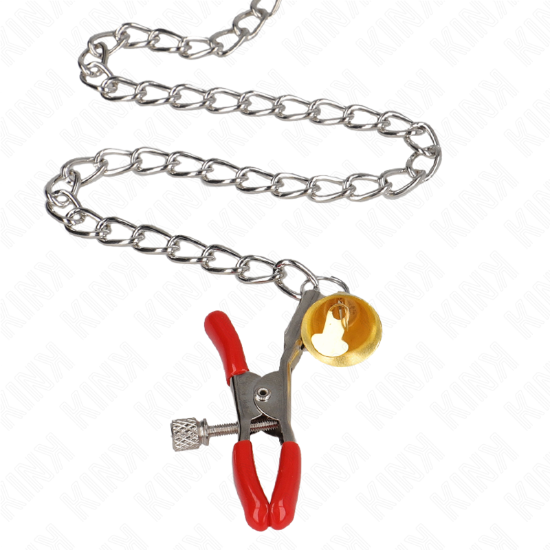KINK - BELL TRIPLE NIPPLE AND CLIT CLAMPS RED WITH CHAIN 30 CM - NOCTURNA DESIRES