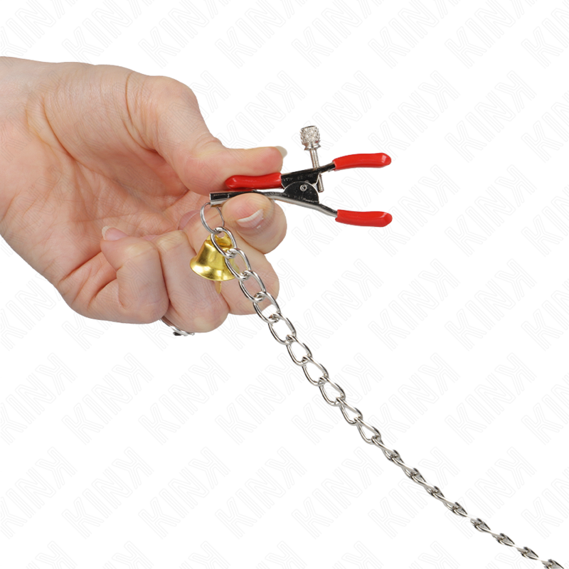 KINK - BELL TRIPLE NIPPLE AND CLIT CLAMPS RED WITH CHAIN 30 CM - NOCTURNA DESIRES