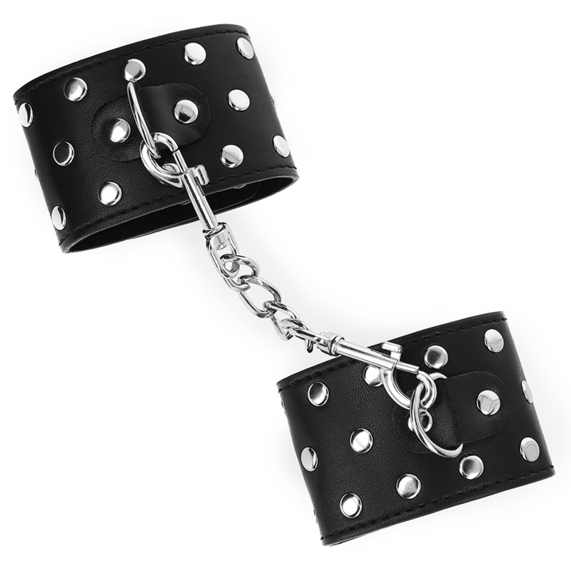 KINK - WRIST RESTRAINTS WITH SNAP FASTEN FULL OF RIVETS BLACK ADJUSTABLE 19-24 CM X 5.5 CM - NOCTURNA DESIRES