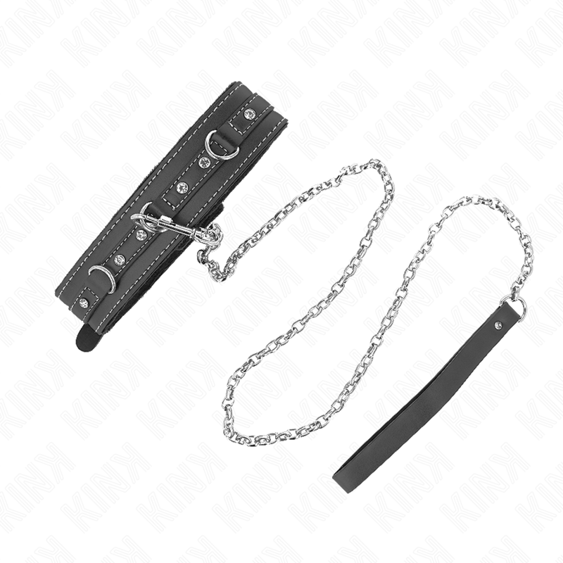 KINK - PVC LEATHER NECKLACE WITH BELT 105 CM RHINESTONE RIVET 41.5 X 4 CM - NOCTURNA DESIRES