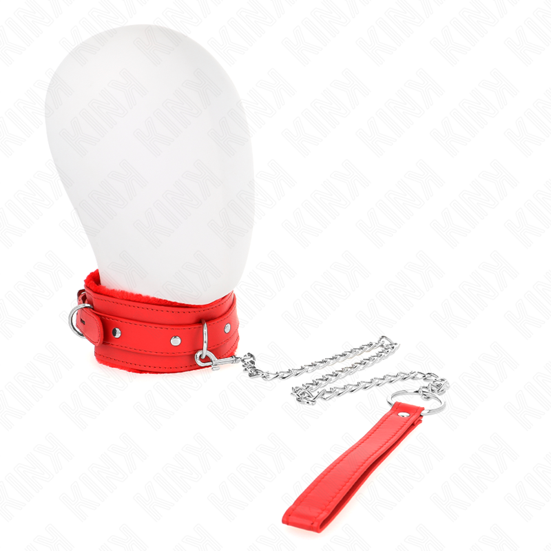 KINK - COLLAR WITH LEASH 65 CM WITH RESTRICTIONS RED 36-42 CM X 5.5 CM - NOCTURNA DESIRES