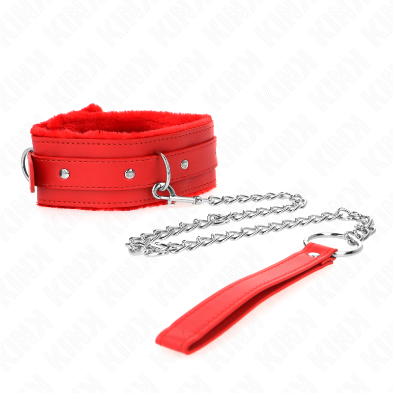 KINK - COLLAR WITH LEASH 65 CM WITH RESTRICTIONS RED 36-42 CM X 5.5 CM - NOCTURNA DESIRES