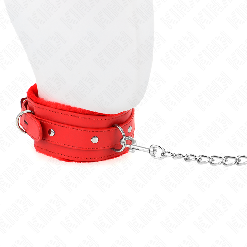 KINK - COLLAR WITH LEASH 65 CM WITH RESTRICTIONS RED 36-42 CM X 5.5 CM - NOCTURNA DESIRES