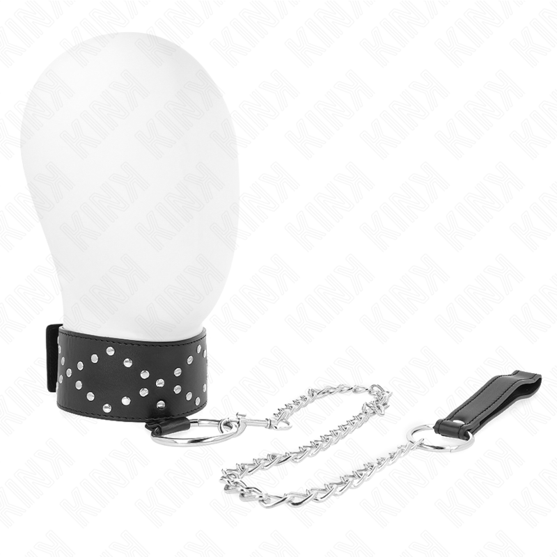 KINK - NECKLACE 65 CM WITH LEASH WITH SILVER STUDS MODEL 3 ADJUSTABLE 36-43 CM X 5 CM - NOCTURNA DESIRES