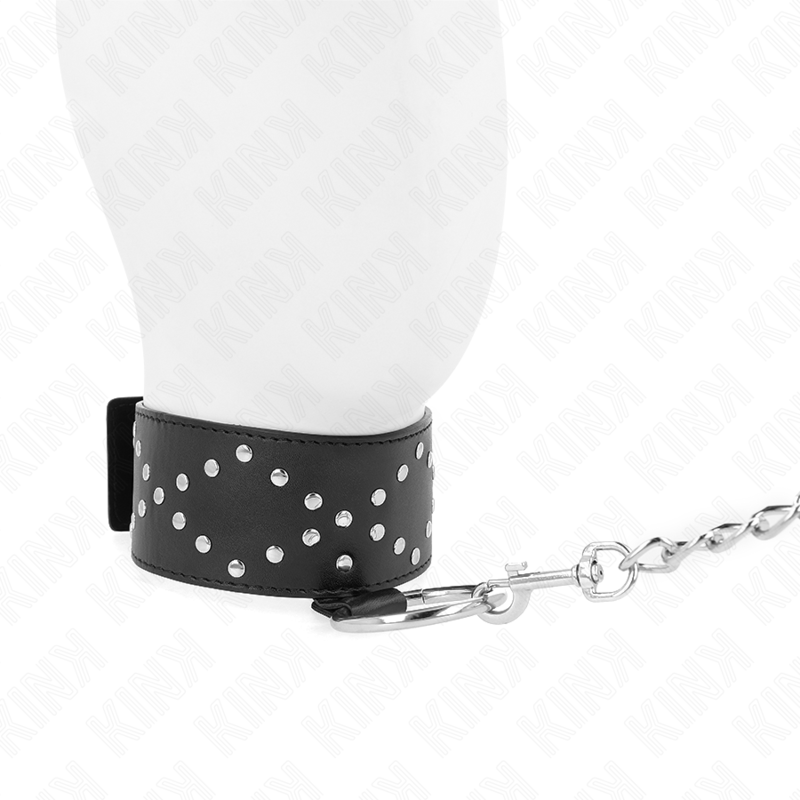 KINK - NECKLACE 65 CM WITH LEASH WITH SILVER STUDS MODEL 3 ADJUSTABLE 36-43 CM X 5 CM - NOCTURNA DESIRES
