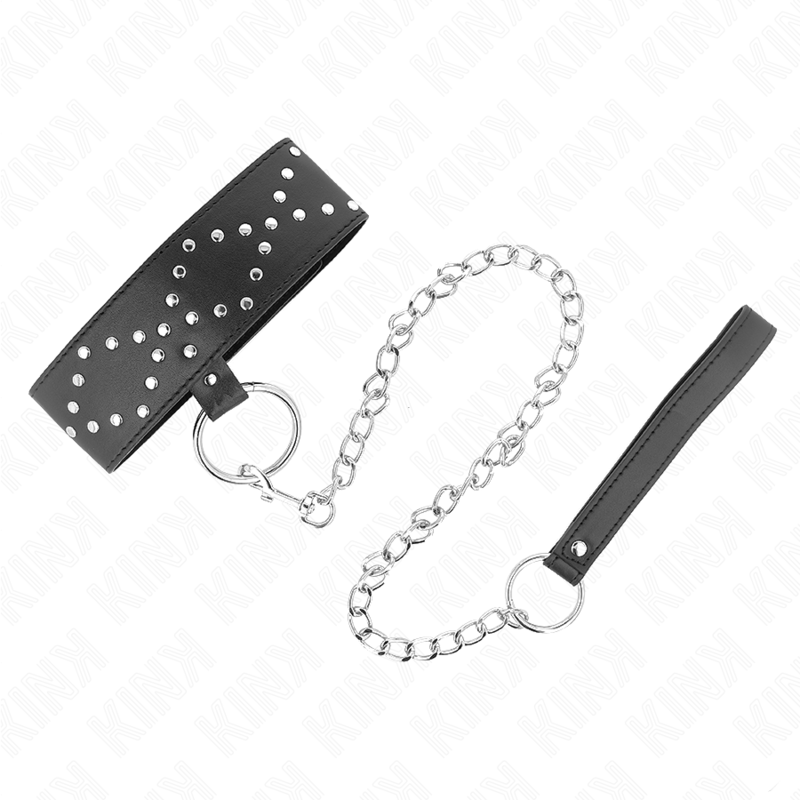 KINK - NECKLACE 65 CM WITH LEASH WITH SILVER STUDS MODEL 3 ADJUSTABLE 36-43 CM X 5 CM - NOCTURNA DESIRES