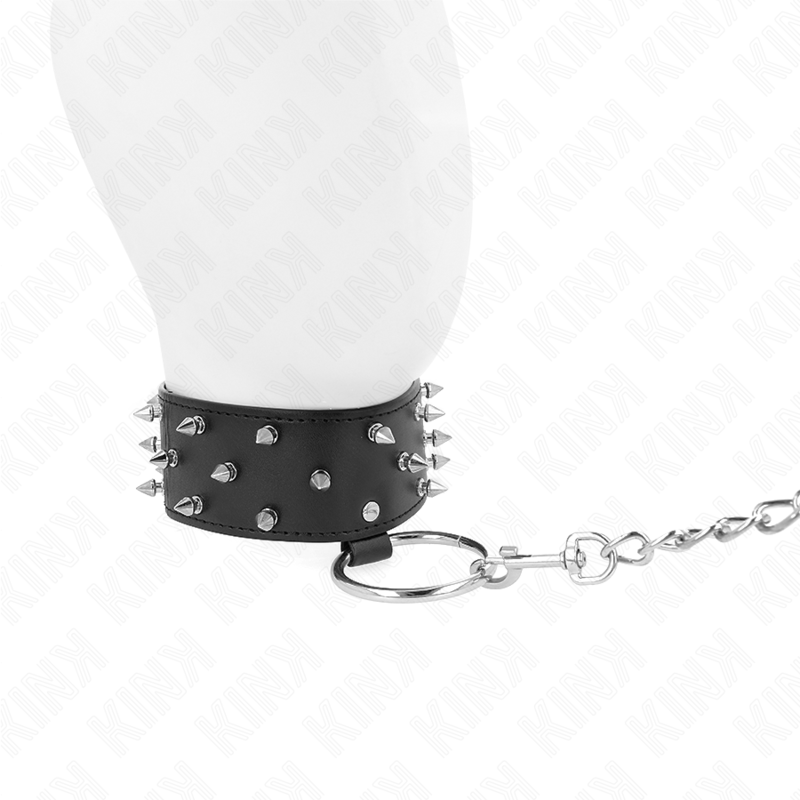 KINK - NECKLACE WITH LEASH 65 CM WITH SILVER STUDS MODEL 5 ADJUSTABLE 36-43 CM X 5 CM - NOCTURNA DESIRES