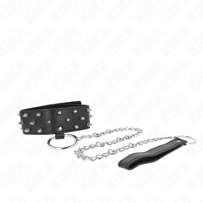 KINK - NECKLACE WITH LEASH 65 CM WITH SILVER STUDS MODEL 5 ADJUSTABLE 36-43 CM X 5 CM - NOCTURNA DESIRES