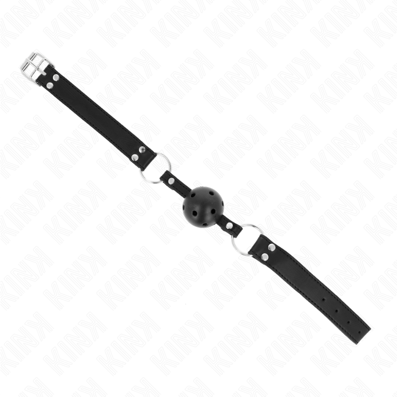 KINK - BREATHABLE BALL 4 CM GAG WITH DOUBLE RIVET MODEL 1 BLACK 62.5 x 2.5 CM ADJUSTABLE 42-58 CM - NOCTURNA DESIRES