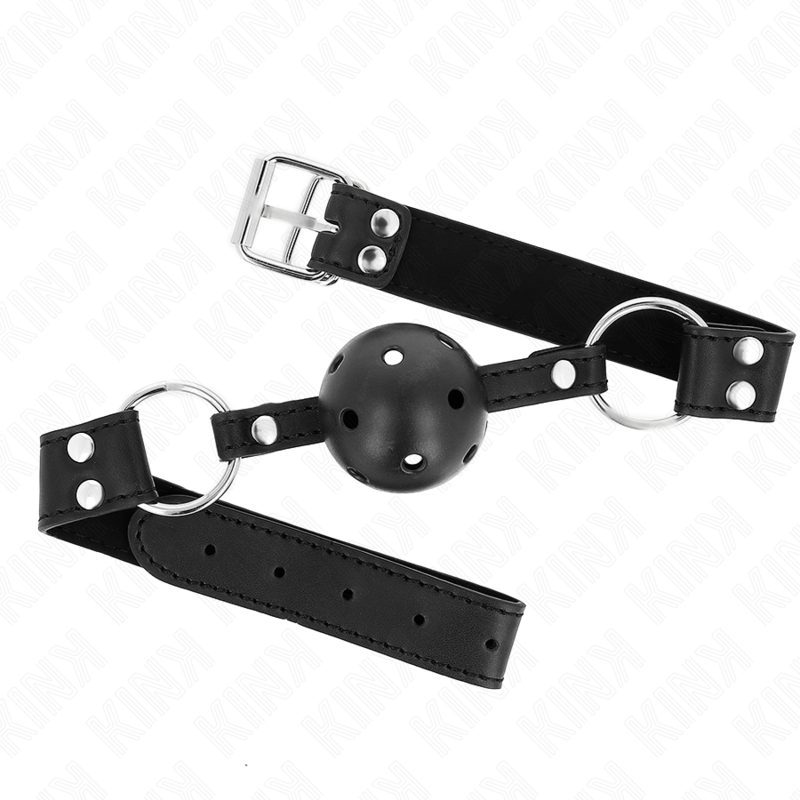 KINK - BREATHABLE BALL 4 CM GAG WITH DOUBLE RIVET MODEL 1 BLACK 62.5 x 2.5 CM ADJUSTABLE 42-58 CM - NOCTURNA DESIRES