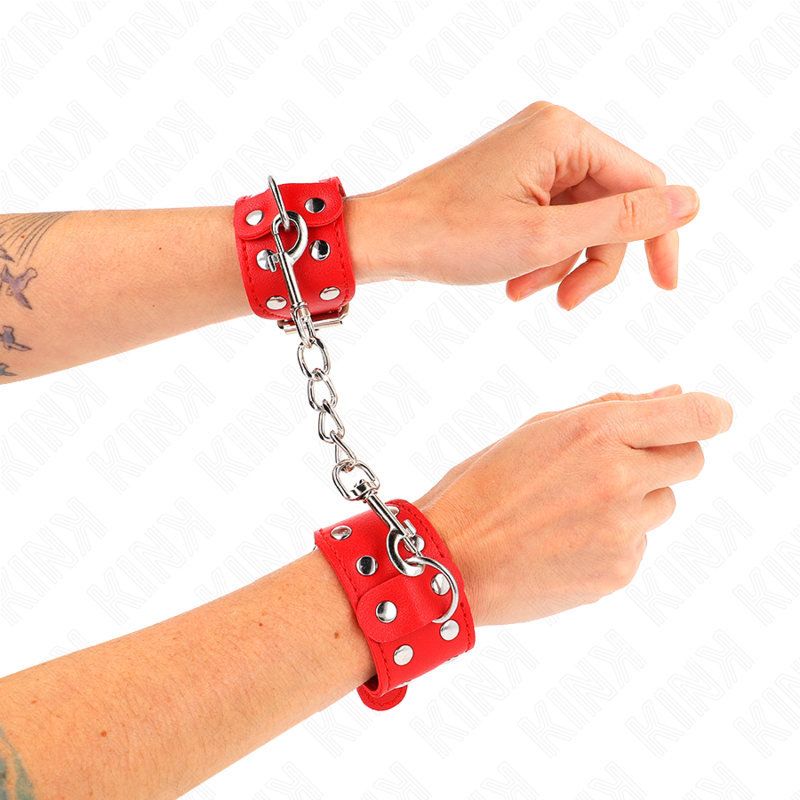 KINK - WRISTBANDS WITH DOUBLE LINE OF ADJUSTABLE STUDS RED - NOCTURNA DESIRES