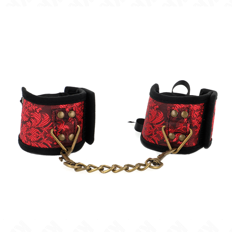 KINK - SCANDAL WRIST RESTRAINTS RED-BLACK LACE DETAILS 24.5 CM X 6.5 CM - NOCTURNA DESIRES