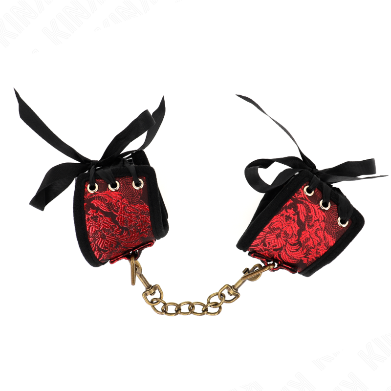 KINK - SCANDAL WRIST RESTRAINTS RED-BLACK LACE DETAILS 24.5 CM X 6.5 CM - NOCTURNA DESIRES