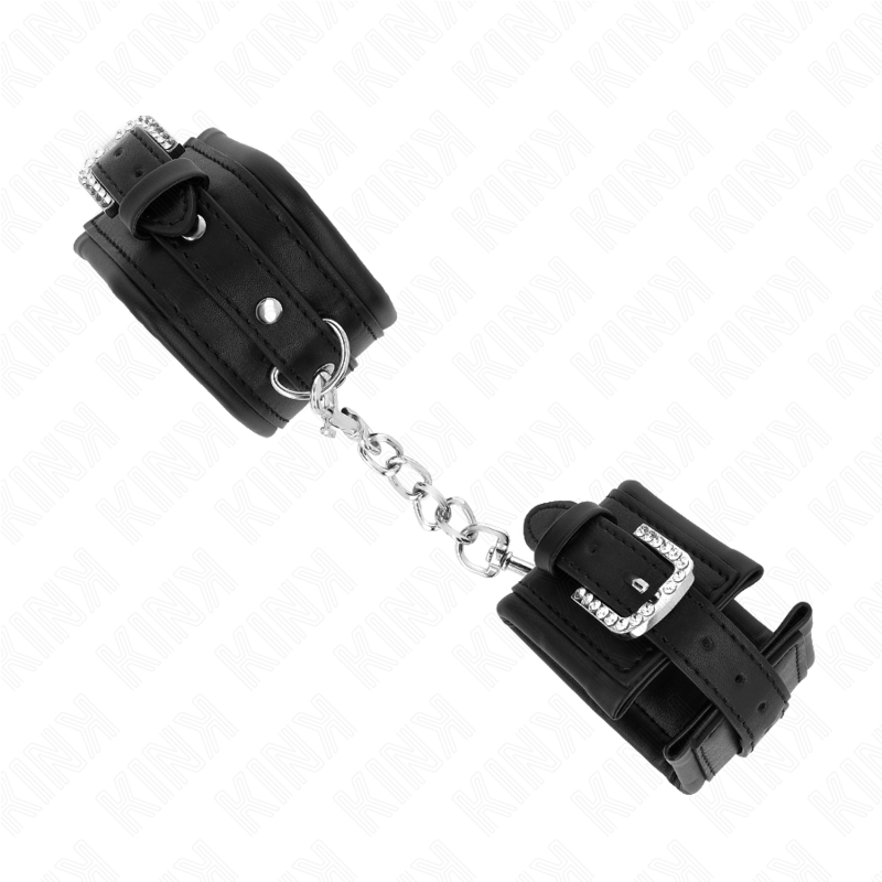 KINK - RHINESTONE BUCKLE WRIST RESTRAINTS BLACK ADJUSTABLE 25-32 CM X 5.5 CM - NOCTURNA DESIRES