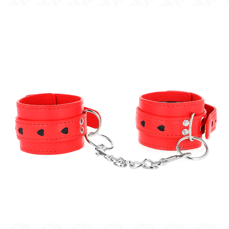 KINK - RED WRIST RESTRAINTS WITH BLACK HEART INLAY ADJUSTABLE 21-28 CM X 5.5 CM - NOCTURNA DESIRES