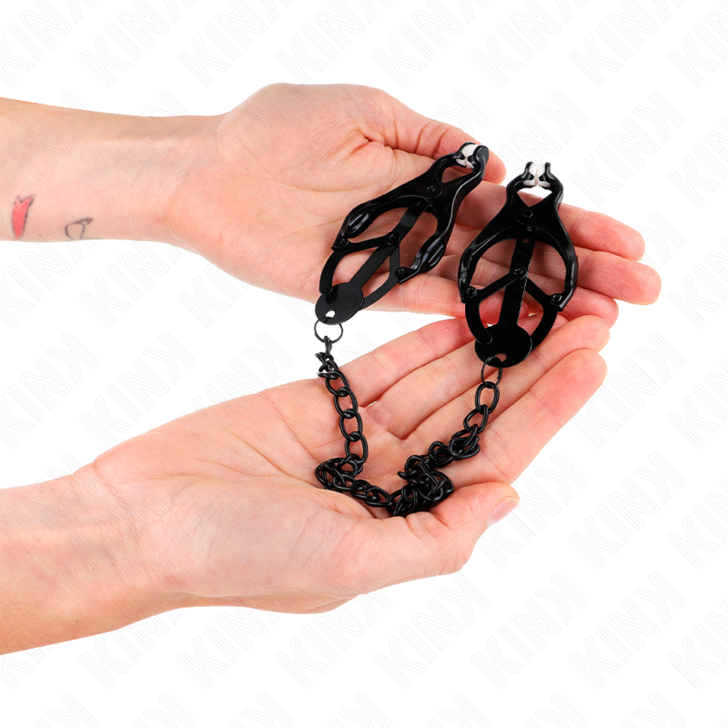 KINK - JAPANESE CLOVER NIPPLE CLAMPS WITH CHAIN BLACK 30 CM - NOCTURNA DESIRES