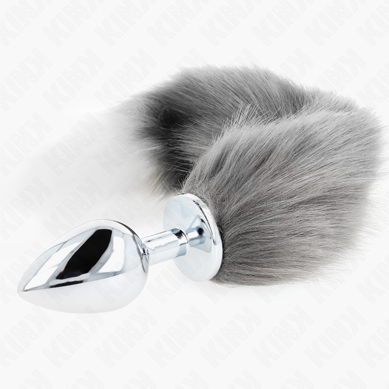 KINK - ANAL PLUG SIZE L 10 X 4 CM WITH SYNTHETIC TAIL 40 CM GREY AND WHITE - NOCTURNA DESIRES