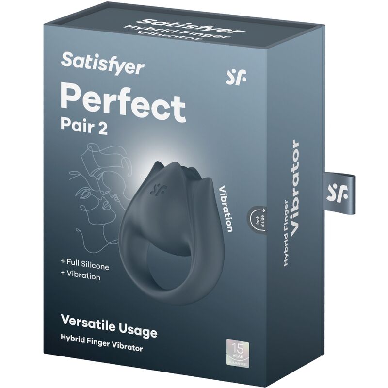 SATISFYER - PERFECT PAIR 2 MULTIVIBRATOR 2 IN 1 PENIS RING AND FINGER STIMULATOR GREY - NOCTURNA DESIRES