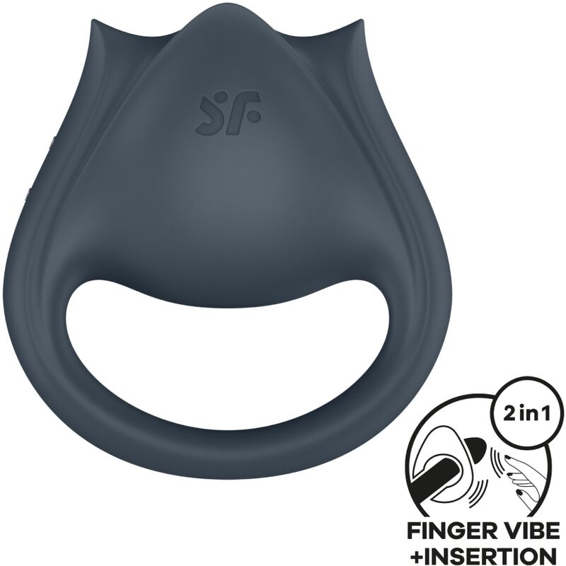SATISFYER - PERFECT PAIR 2 MULTIVIBRATOR 2 IN 1 PENIS RING AND FINGER STIMULATOR GREY - NOCTURNA DESIRES