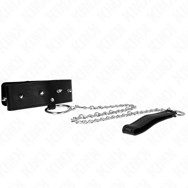 KINK - NECKLACE 65 CM WITH LEASH WITH SILVER STUDS MODEL 2 ADJUSTABLE 36-43 CM X 5 CM - NOCTURNA DESIRES