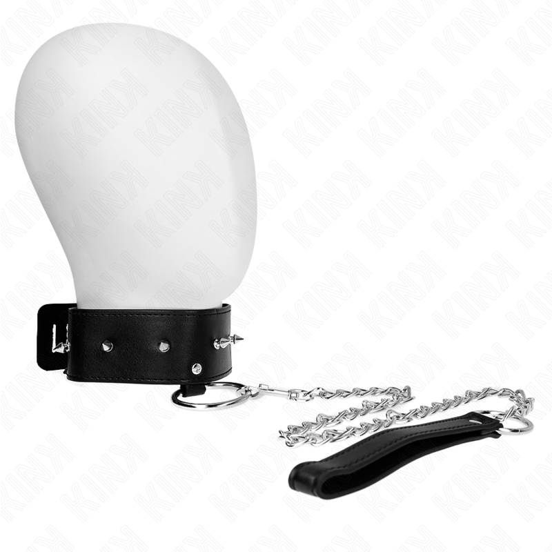 KINK - NECKLACE 65 CM WITH LEASH WITH SILVER STUDS MODEL 2 ADJUSTABLE 36-43 CM X 5 CM - NOCTURNA DESIRES