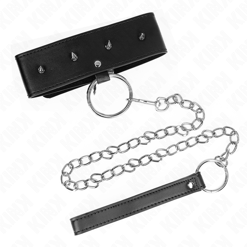 KINK - NECKLACE 65 CM WITH LEASH WITH SILVER STUDS MODEL 2 ADJUSTABLE 36-43 CM X 5 CM - NOCTURNA DESIRES