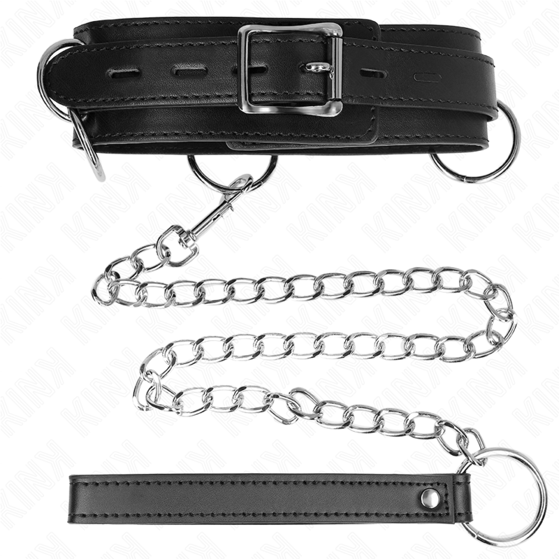 KINK - 3 RING SLAVERY NECKLACE WITH STRAP 80 CM 53 X 5 CM - NOCTURNA DESIRES