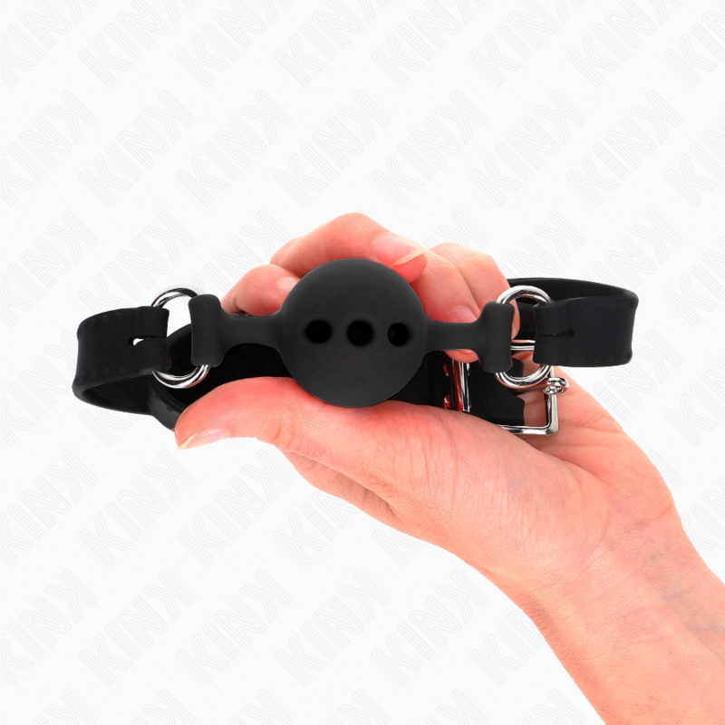 KINK - FULL SILICONE GAG 55 x 2 CM WITH 4 CM BALL SIZE S BLACK ADJUSTABLE 35-51 CM - NOCTURNA DESIRES
