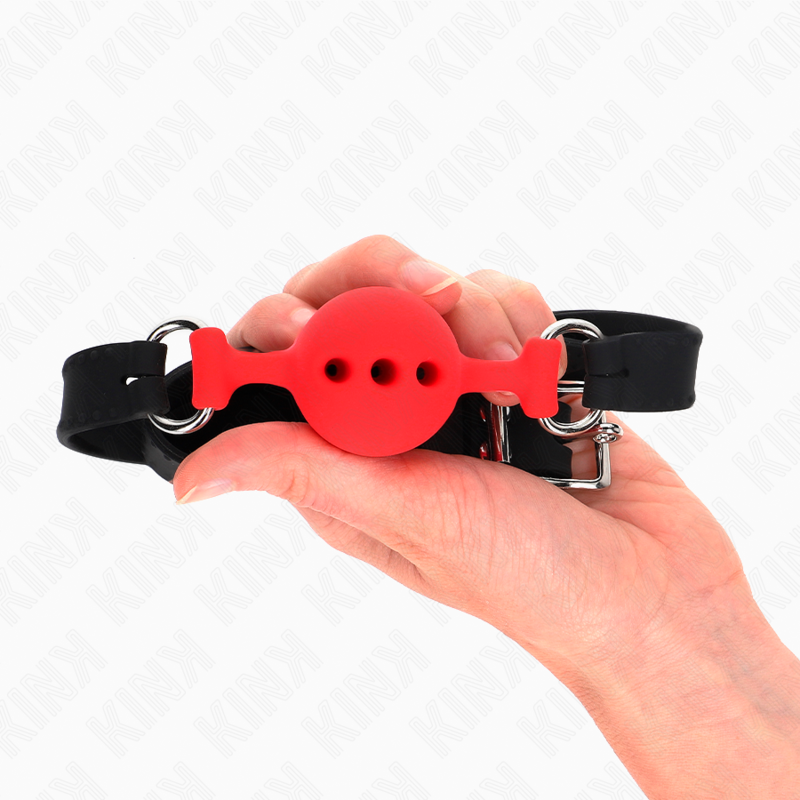KINK - FULL SILICONE GAG 55 x 2 CM WITH 4 CM BALL SIZE S RED ADJUSTABLE 35-51 CM - NOCTURNA DESIRES