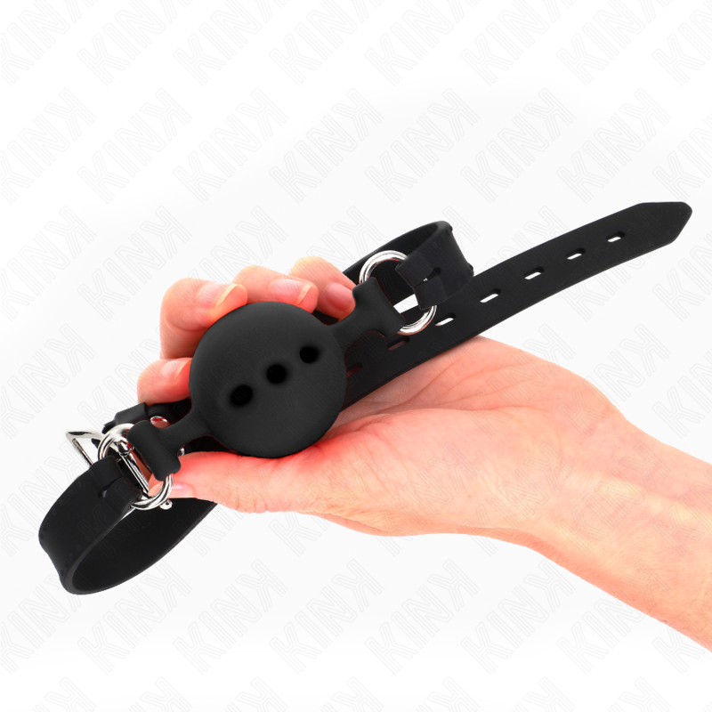KINK - FULL SILICONE GAG 55 x 2 CM WITH 5 CM BALL SIZE L BLACK ADJUSTABLE 35-51 CM - NOCTURNA DESIRES