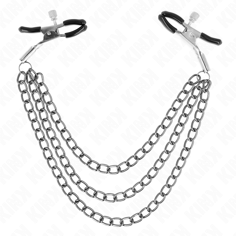 KINK - NIPPLE CLAMPS WITH 3 CHAINS BLACK 20/23/28 CM - NOCTURNA DESIRES