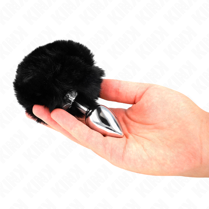 KINK - STAINLESS STEEL PLUG 7 x 3 CM WITH BLACK FAUX FUR RABBIT TAIL 8 CM - NOCTURNA DESIRES