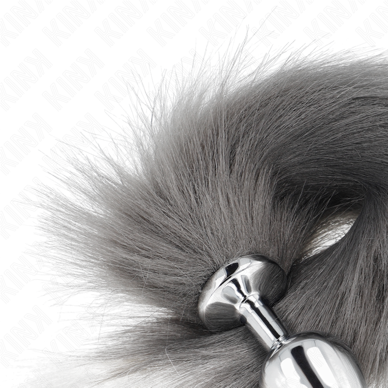 KINK - ANAL PLUG SIZE M 8 X 3.5 CM WITH SYNTHETIC TAIL 40 CM GREY AND WHITE - NOCTURNA DESIRES