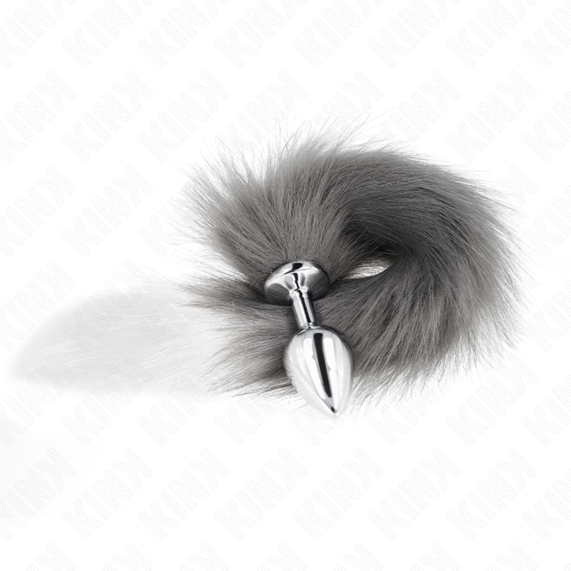 KINK - ANAL PLUG SIZE M 8 X 3.5 CM WITH SYNTHETIC TAIL 40 CM GREY AND WHITE - NOCTURNA DESIRES